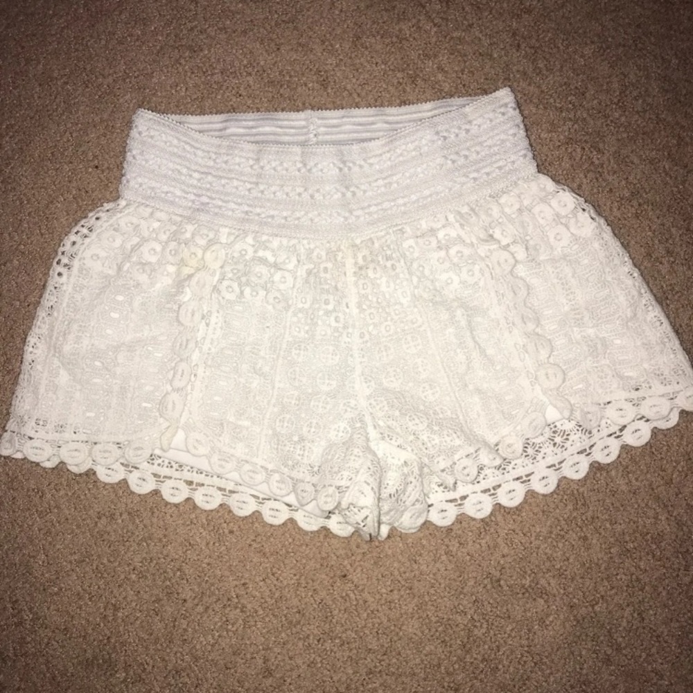 Lined White Crochet Shorts
